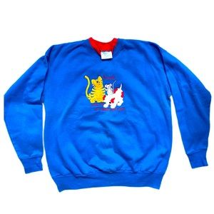 Vintage 1990s friends cat, dog, mouse sweater.